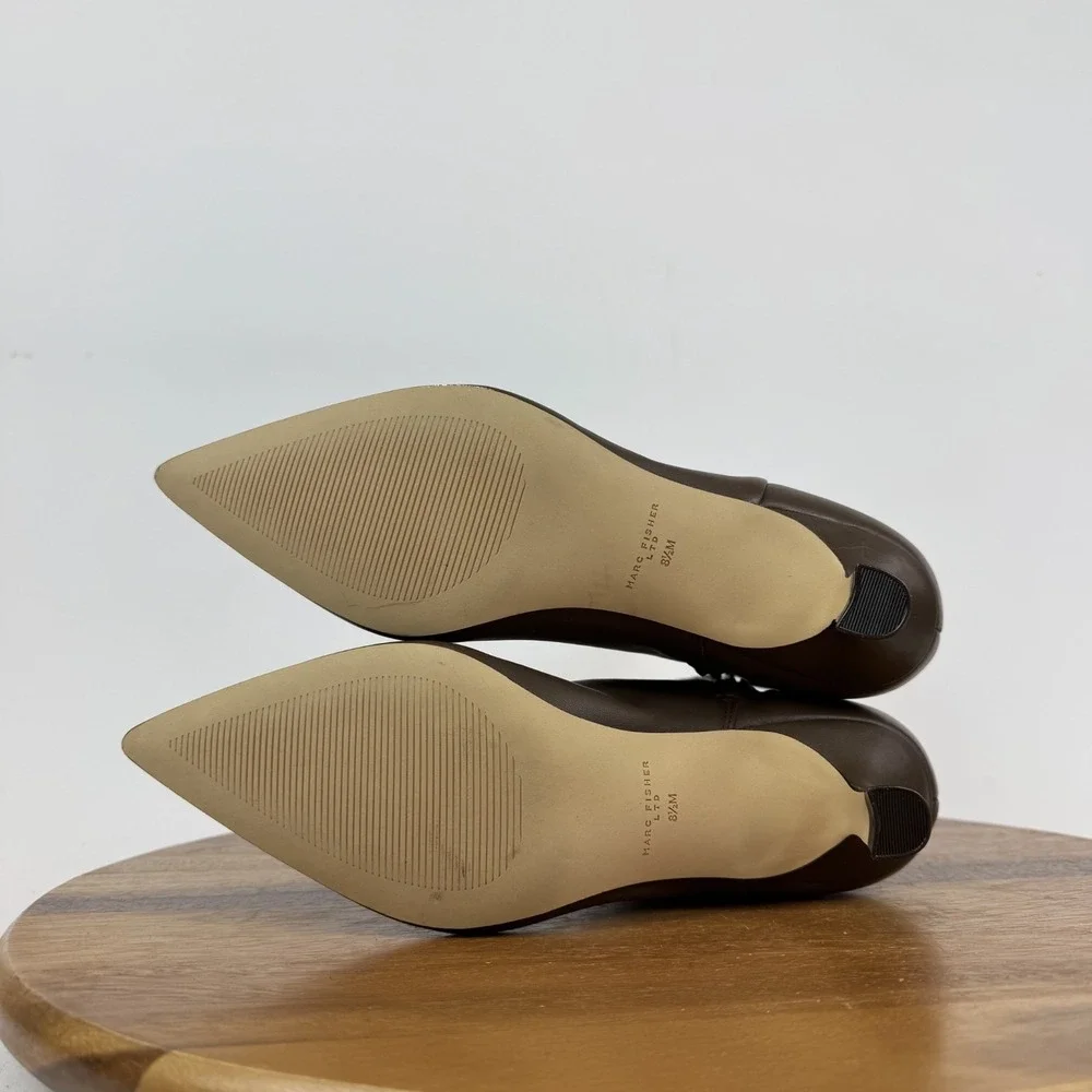 New Womens Marc Fisher LTD Iggy Brown Leather Kitten Heel Ankle Booties Size 8.5